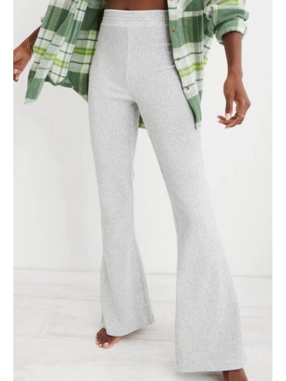 AERIE gray ribbed flare pants sz S